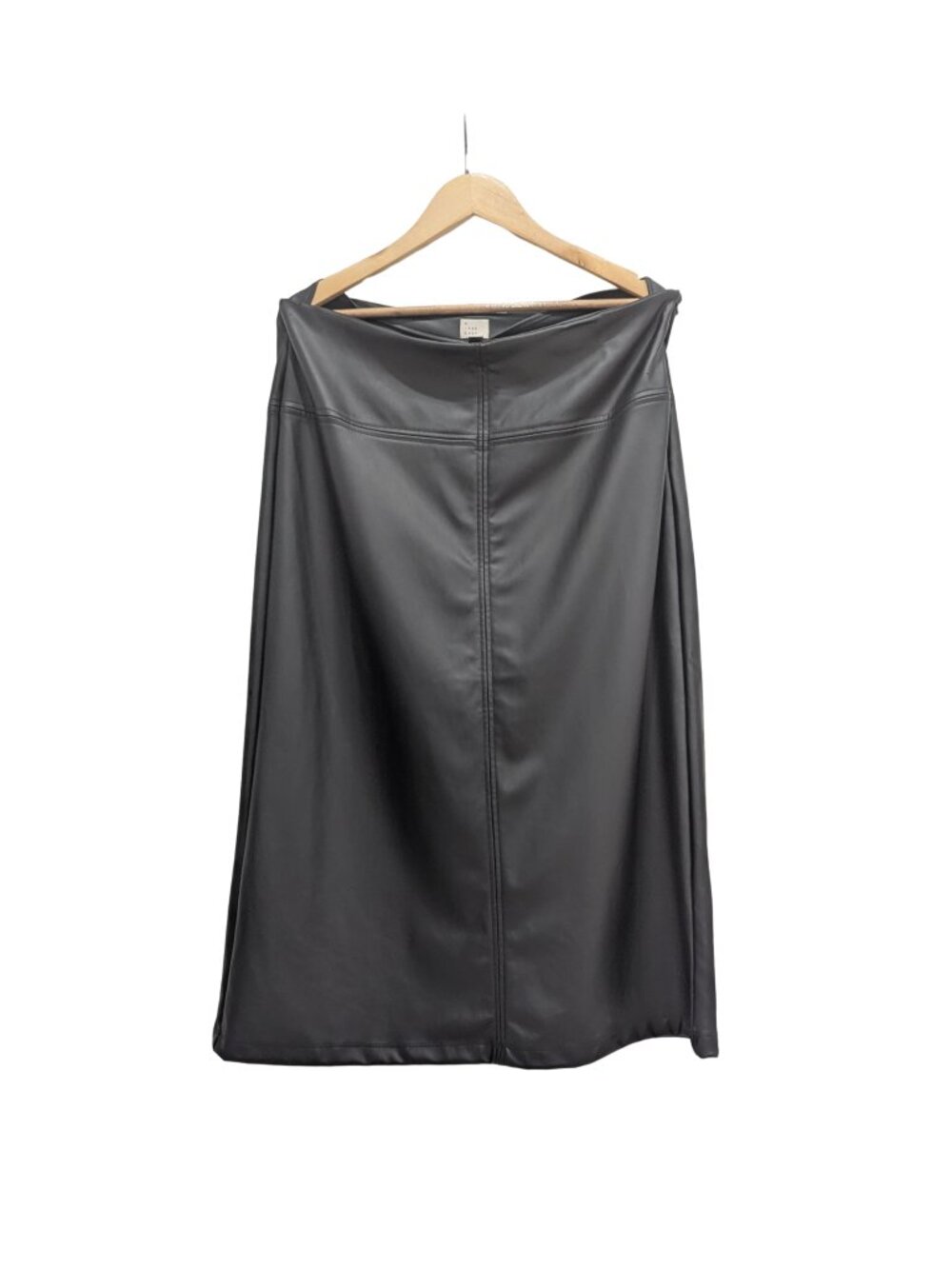 A New Day Black Faux Leather Midi Skirt Size 14 NWT Side Zip Back Slit - Picture 2 of 8